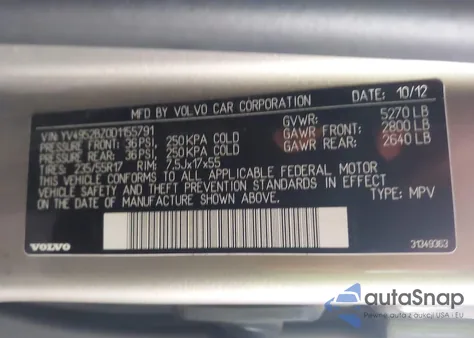2013 Volvo Xc70 3.2/3.2 Platinum/3.2 Premier/3.2 Premier Plus z USA, uszkodzony, nr VIN YV4952BZ0D1155791